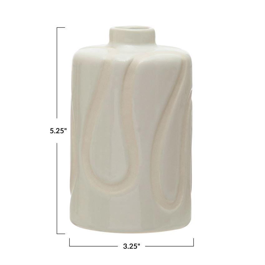 Stoneware Vase with Debossed Design | {neighborhood} Bloomingville